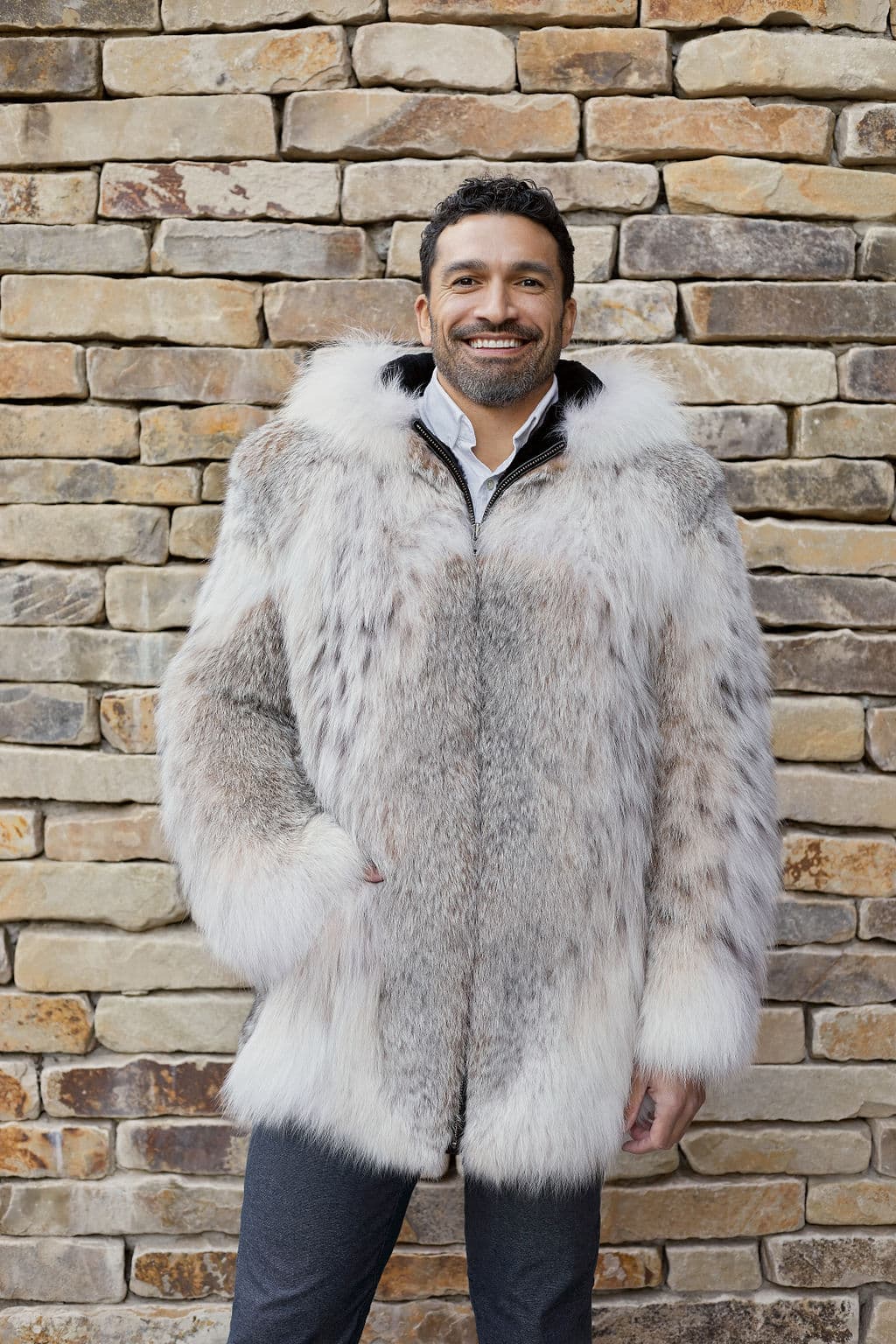 The Andre - Plush Canadian Lynx Parka with Beaver Lined Hood - Front